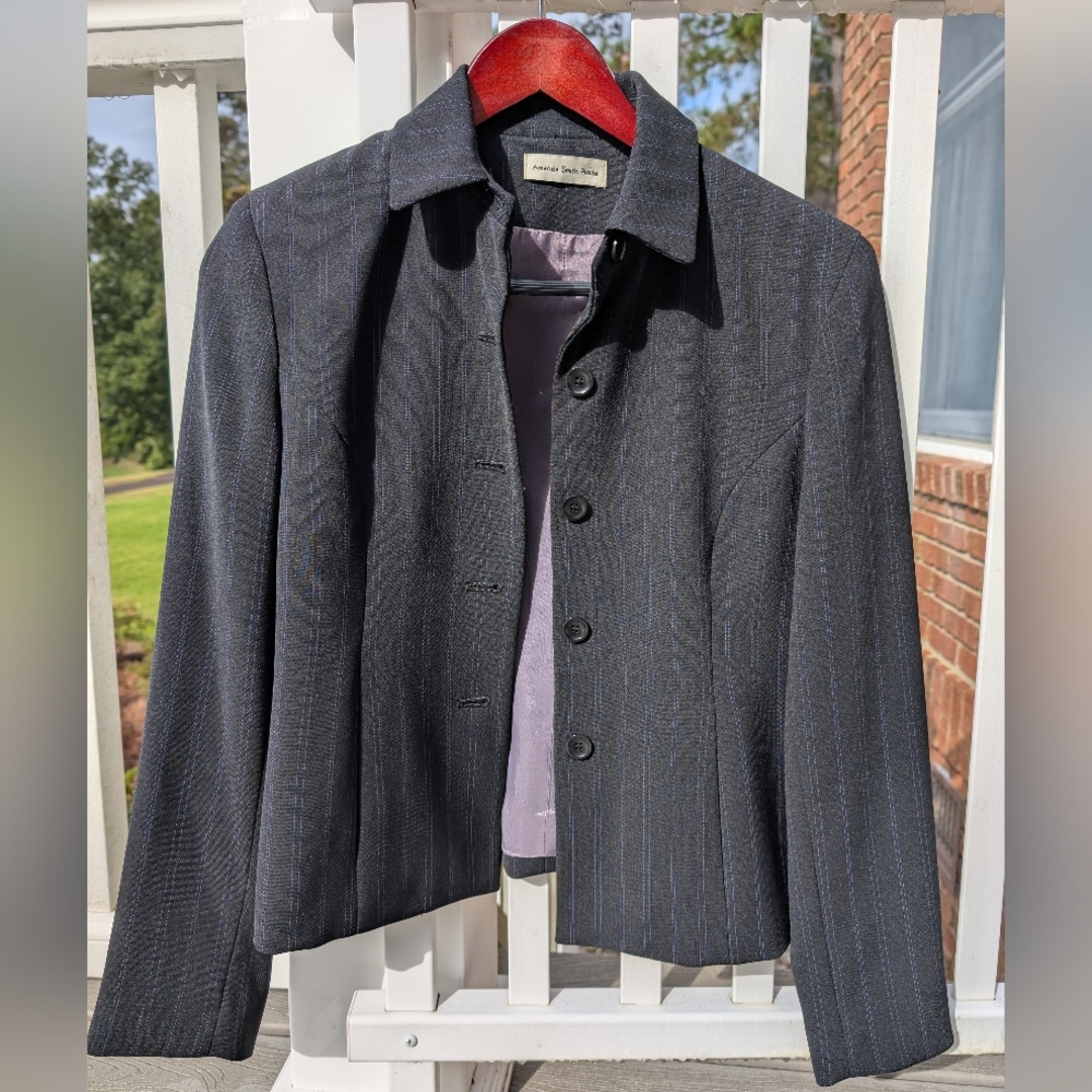 Black 2 Pc Pinestripe Pant Suit